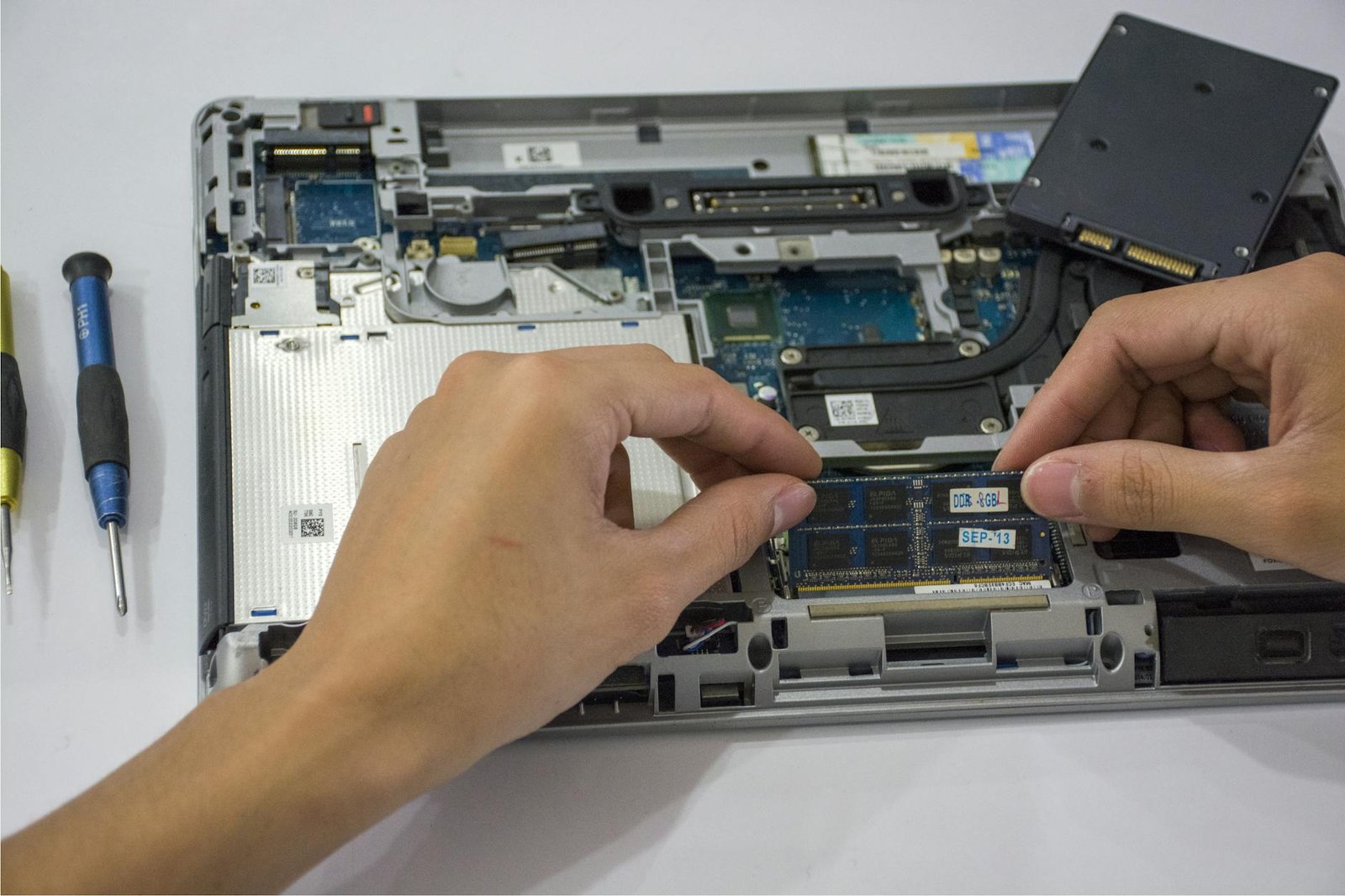 Close-up view of an NVMe M.2 solid state drive circuit board