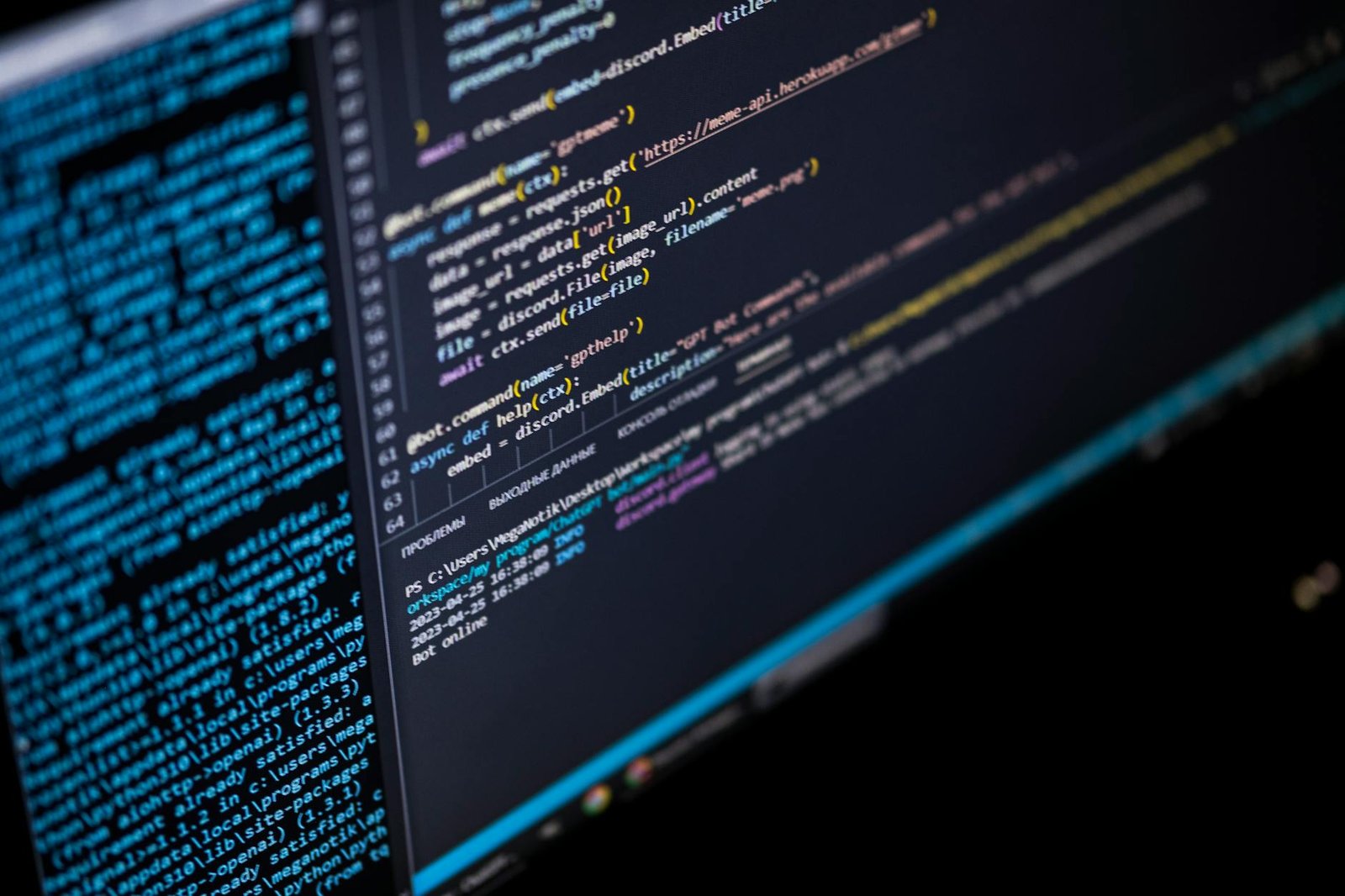 Close-up of a computer monitor showing lines of code and a command prompt, representing software installation.