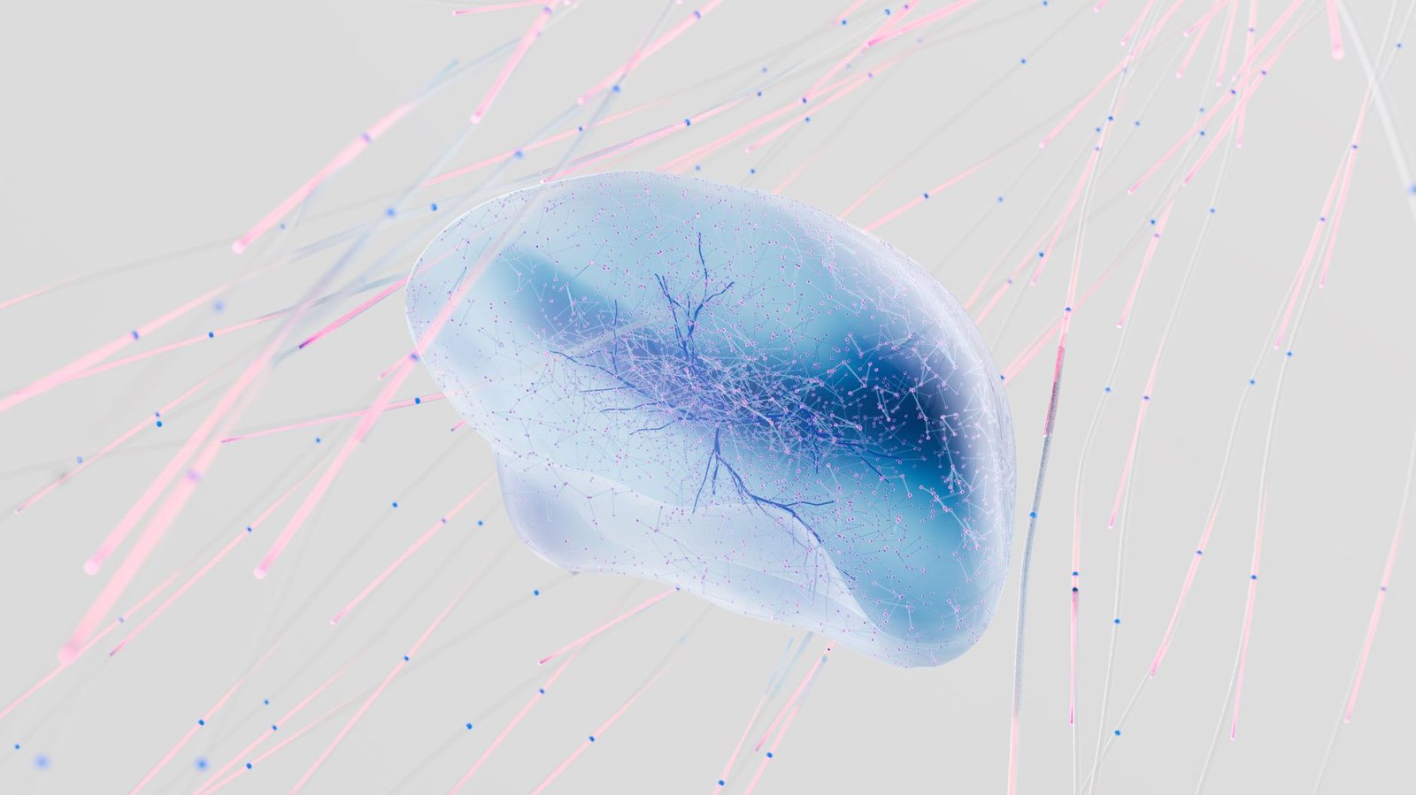 Abstract visualization of an AI neural network processing data