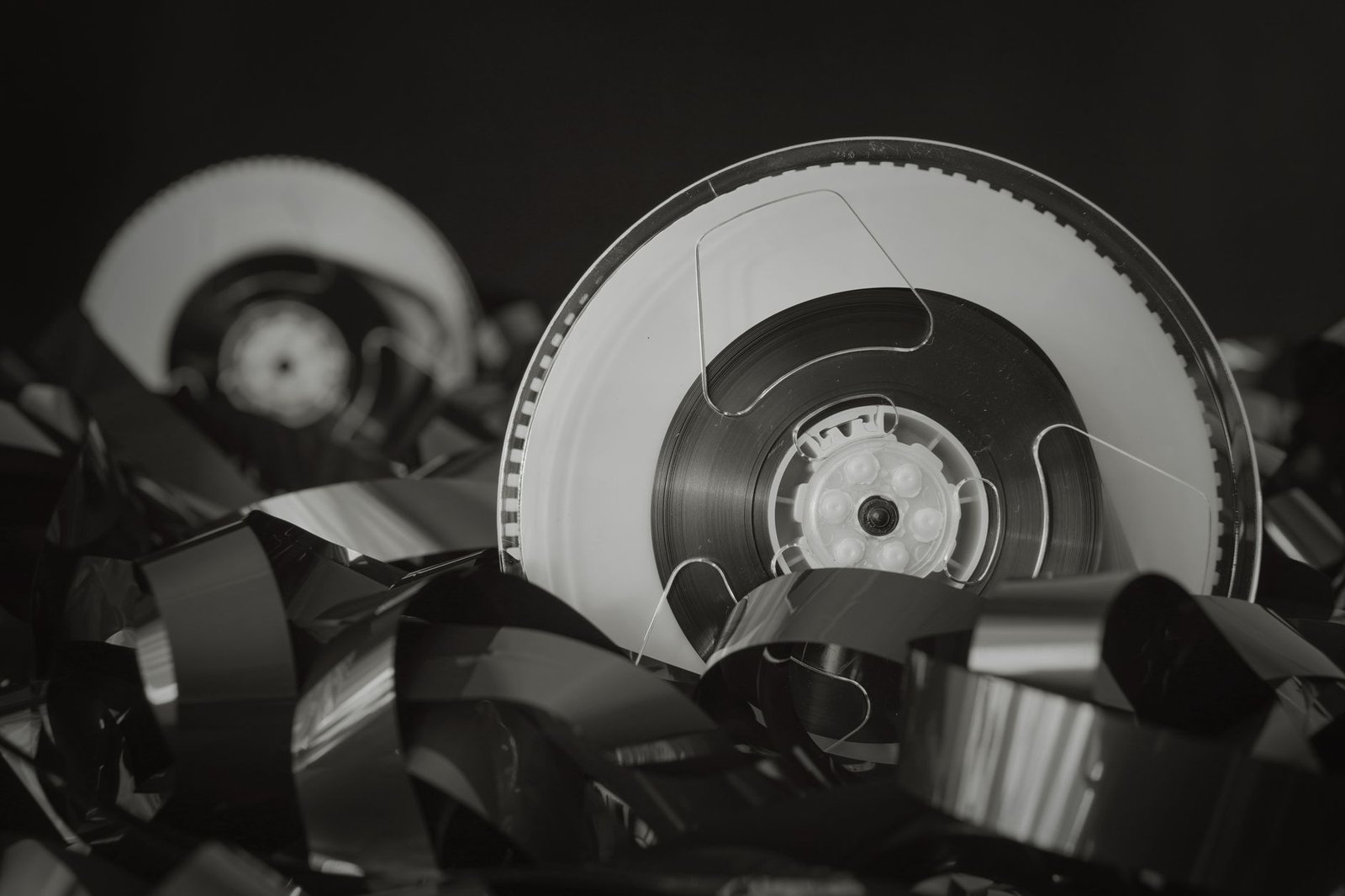 Close-up of a vintage film reel on a projector