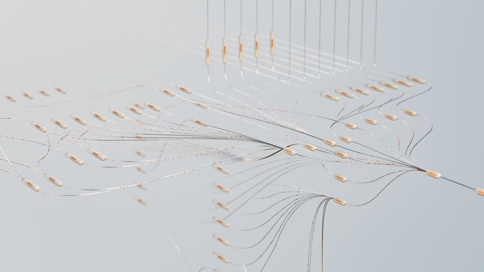 Abstract representation of an AI network processing information.