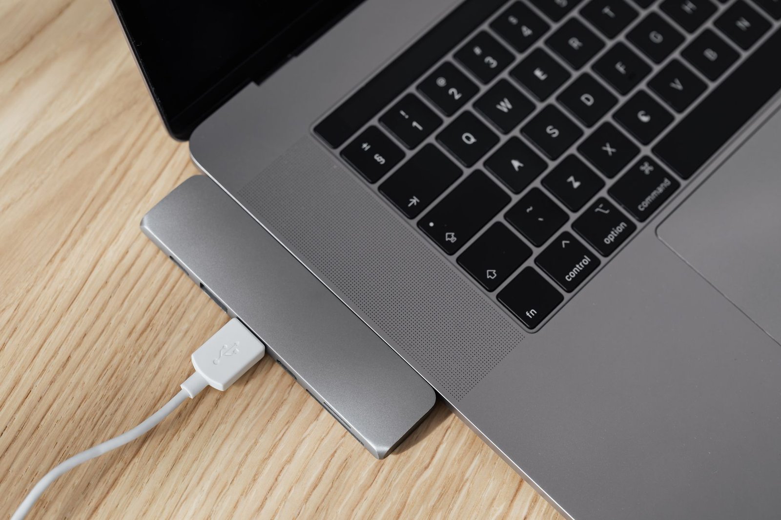 A Satechi USB-C hub seamlessly integrated with a MacBook Pro.